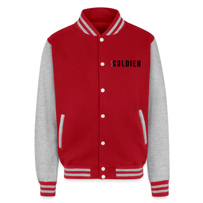 Just Hoods Heavyweight Letterman Jacket - red/heather grey