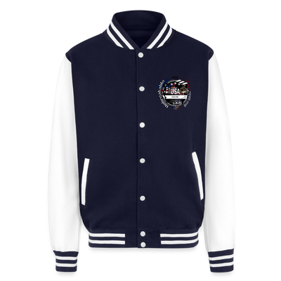 Just Hoods Heavyweight Letterman Jacket - navy/white