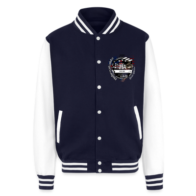 Just Hoods Heavyweight Letterman Jacket - navy/white