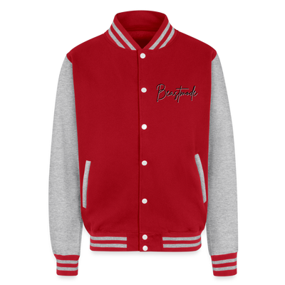 Just Hoods Heavyweight Letterman Jacket - red/heather grey