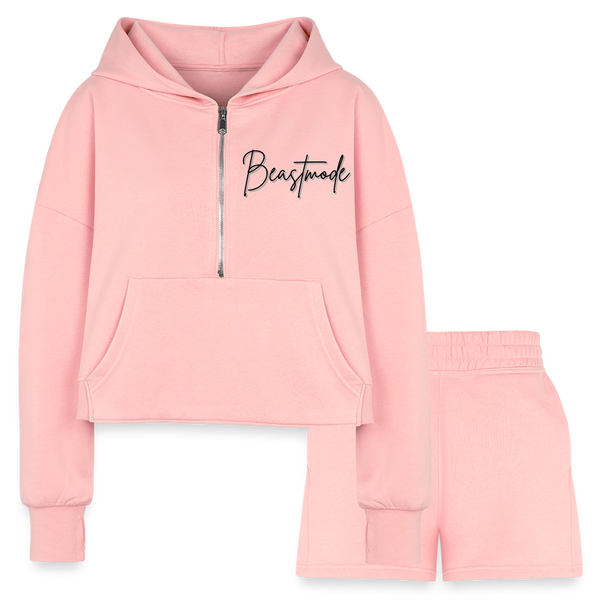 Women’s Cropped Hoodie & Jogger Short Set - light pink