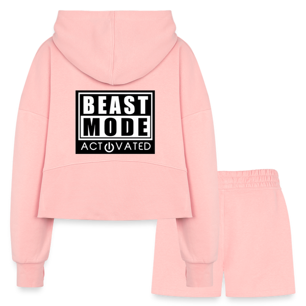 Women’s Cropped Hoodie & Jogger Short Set - light pink