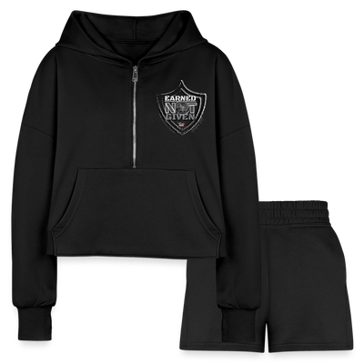 Women’s Cropped Hoodie & Jogger Short Set - black