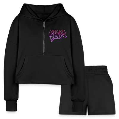 Women’s Cropped Hoodie & Jogger Short Set - black