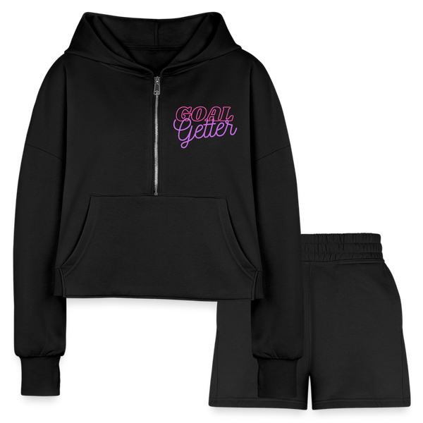 Women’s Cropped Hoodie & Jogger Short Set - black