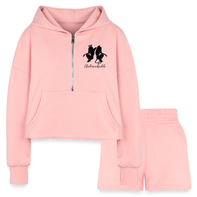 Women’s Cropped Hoodie & Jogger Short Set - light pink